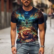 

2021 Summer Men's 3D Owl Print Short Sleeve T-Shirt Oversized Breathable T-Shirt XXS-6XL