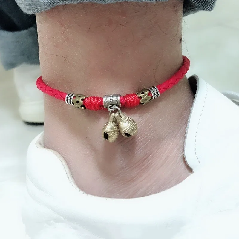 Новинка колокольчики круглый Boho ножной браслет цепь Лодыжка летний браслет Подвеска для щиколотки веревка босиком пляж ноги ювелирные изделия подарок для пары - Окраска металла: Red
