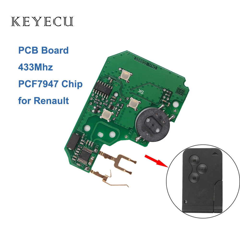 Keyecu новая Замена Дистанционное печатной платы 433 МГц PCF7947 чип для Renault Megane Scenic 2003 2004 2005 2006 2007 2008(без корпуса