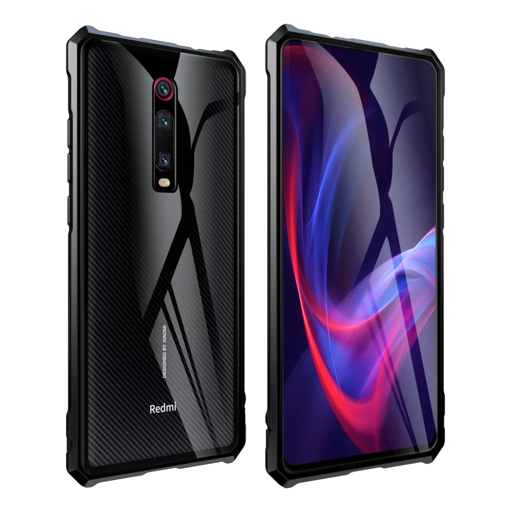 Роскошный чехол для Xiao mi Red mi K20 Pro, алюминиевая металлическая рамка, бампер и задняя крышка из закаленного стекла для Xiaomi mi 9T Coque funda - Цвет: Black