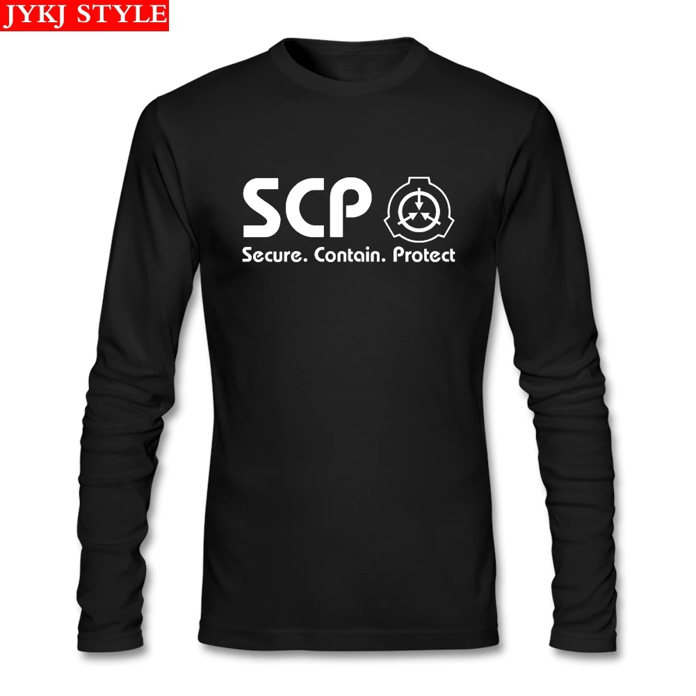 SCP безопасная и защищенная футболка с круглым вырезом, Хлопковая мужская футболка с длинным рукавом на заказ, хип-хоп, мужские футболки - Цвет: Черный