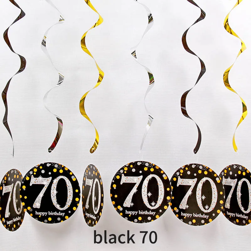black 70 Многофункциональный спиральный подвесной фон 18 21 30 40 50 60 70 лет на день рождения, Декор, спиральный подвесной орнамент - Цвет: black 70