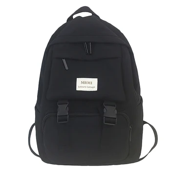 

Backpack for Women Solid Color School Bag for Teenage Girls Shoulder Travel Bag Multi Pocket Nylon Back Pack Black