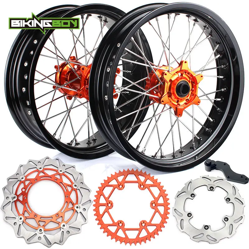 3.5 5.0 Orange BIKINGBOY SX SXF MXC SXS XC-W 3,5 5,0/4,5/4,25 1" супермото передние и задние колеса обода ступицы тормозные диски кронштейн звездочки винт - Цвет: 3.5 5.0 Orange