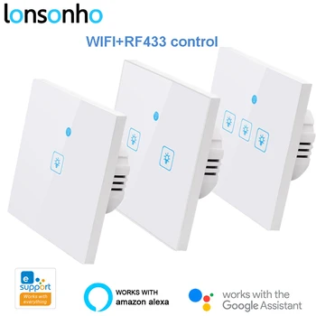 

Lonsonho RF433 + Wifi Smart Switch EU 220V eWeLink Wireless Remote Control Wall Touch Light Switches Work With Alexa Google Home