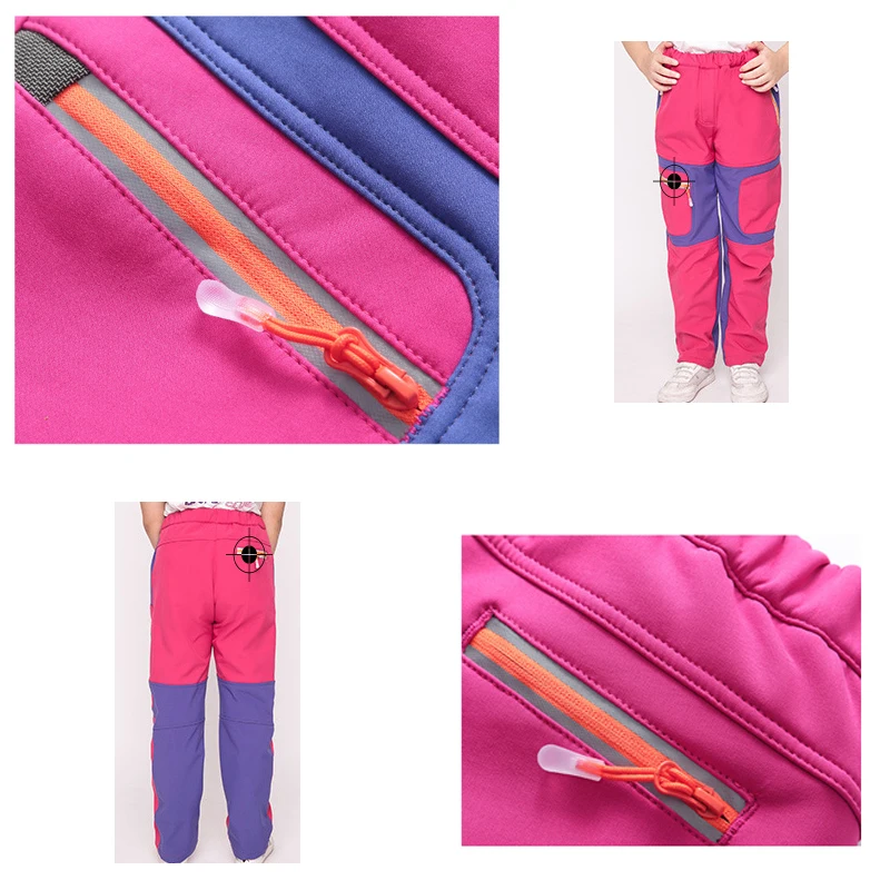 TRVLWEGO Camping Hiking Pants Autumn Winter Children Student School Windproof Waterproof Outdoor Soft Shell Warm Skiing Trousers