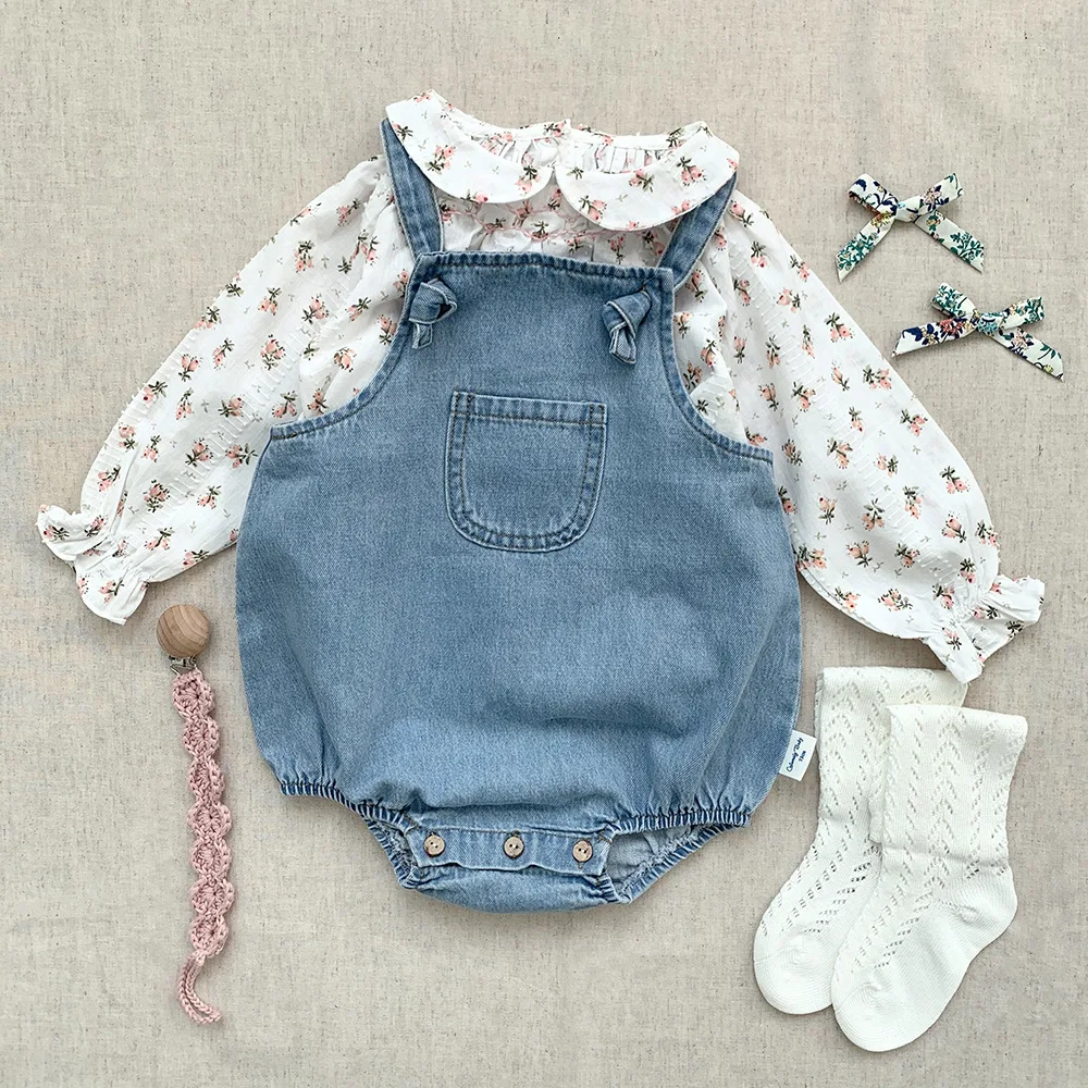 Autumn Newborn Denim overalls Baby Girls Boys Jumpsuit Overall Toddler Girl Cowboy Clothes Infant Baby Girls Boys Romper Bamboo fiber children's clothes