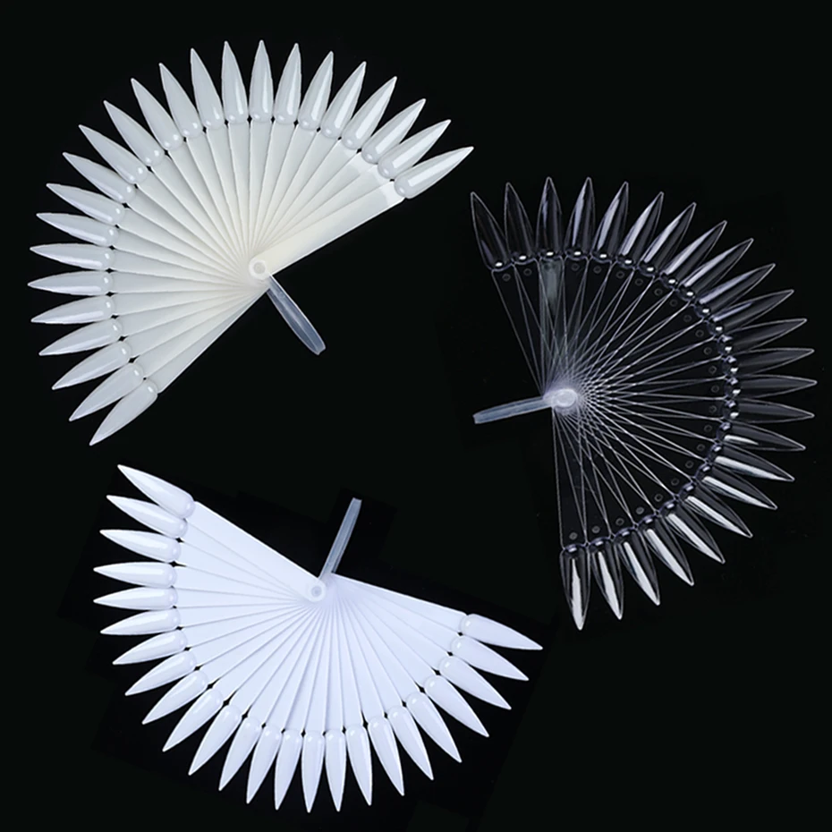 

24pcs Clear False Nails Tips Practice Display Transparent Natural White Fan Shape Acrylic Polish UV Gel Nails Accessory BE1503-1