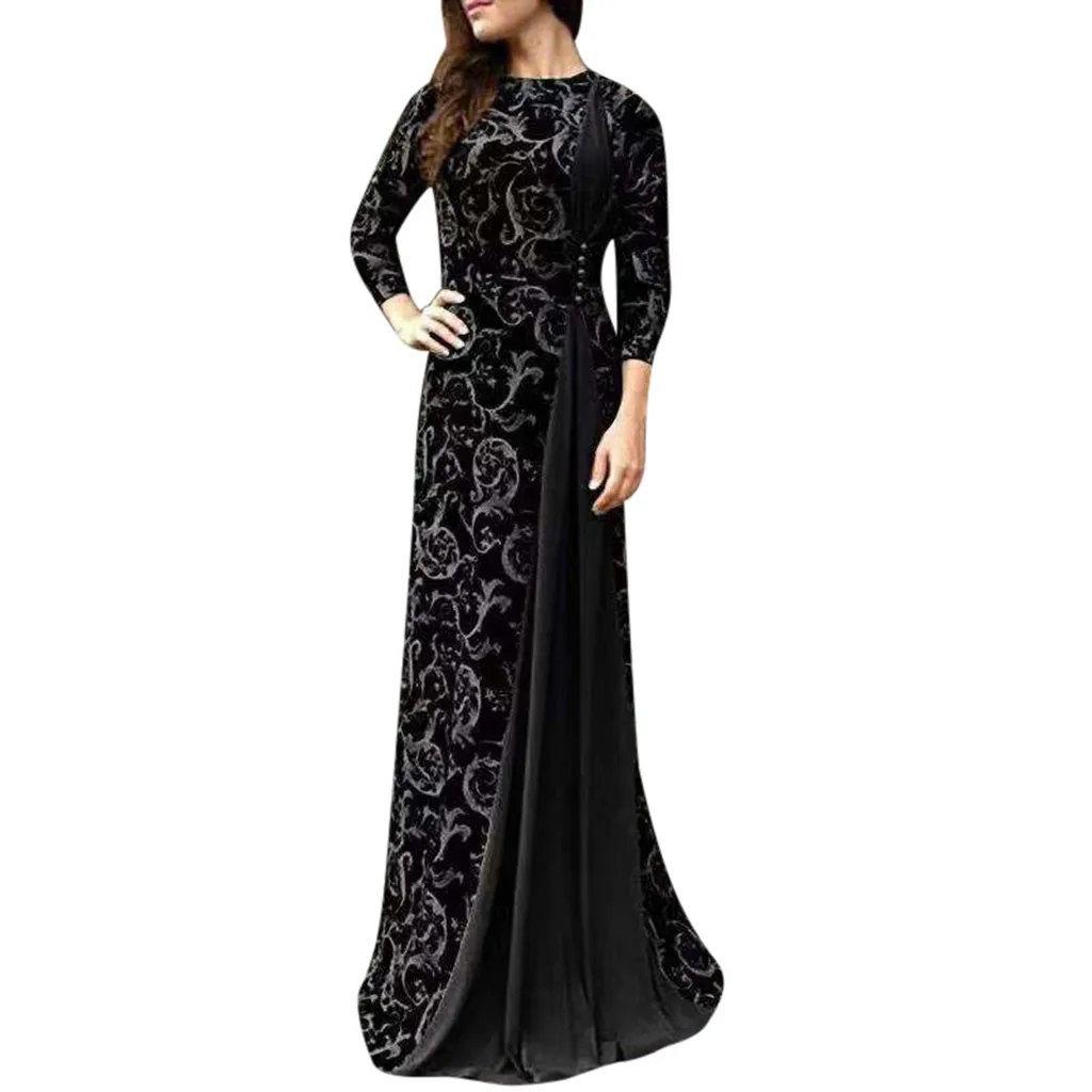 Женское платье зима плюс размер Дубай Арабский цветочный принт Длинные платья элегантные мусульманские платья исламское длинное обтягивающее платье femme#42