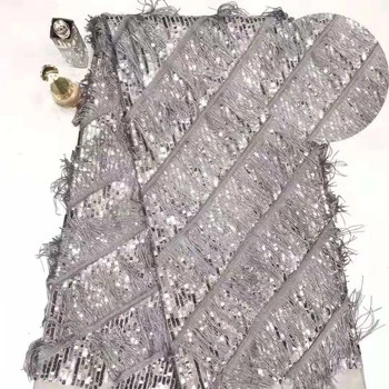 

2019 high quality French Nigeria sequined mesh lace fabric African tulle mesh lace fabric party dress FJ34651