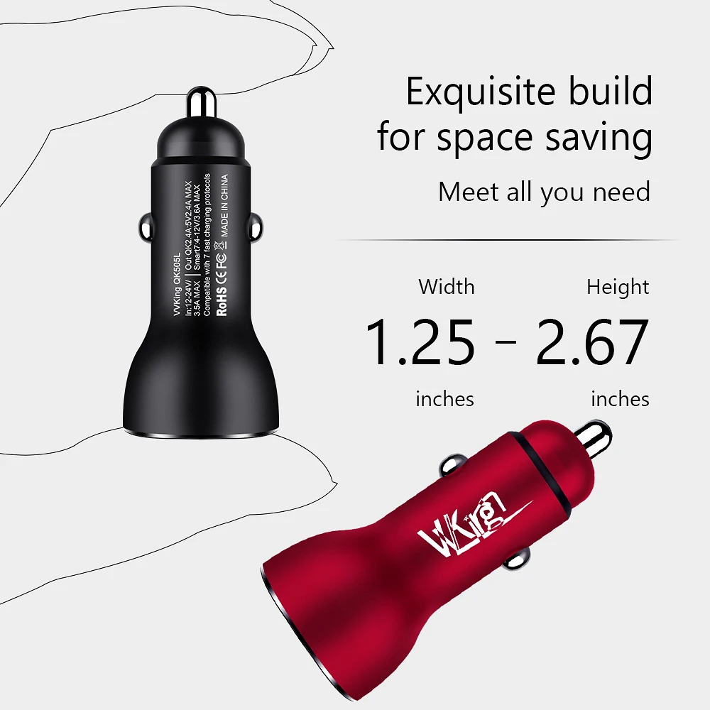 Цена VVKing Быстрая зарядка 3,0 двойной зарядное устройство font b USB b font для iphone samsung Xiaomi huawei Supercharge SCP QC3.0 30 Вт Быстрое Автомобильное зарядное устройство для тел...