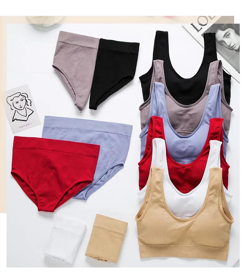 cute underwear sets Underwear Sets Women Bras Set Sexy Bralette Tank Tops Female Underwear Lingerie Ribbed Tops Seamless WireFree Bra and Sexy Panty lace bra panty set