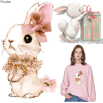 

Prajna Lovely Rabbit Patch Heat Transfer Vinyl Iron On Transfer For Clothes Cartoon Badge Stickers Applique A Level Washable DIY