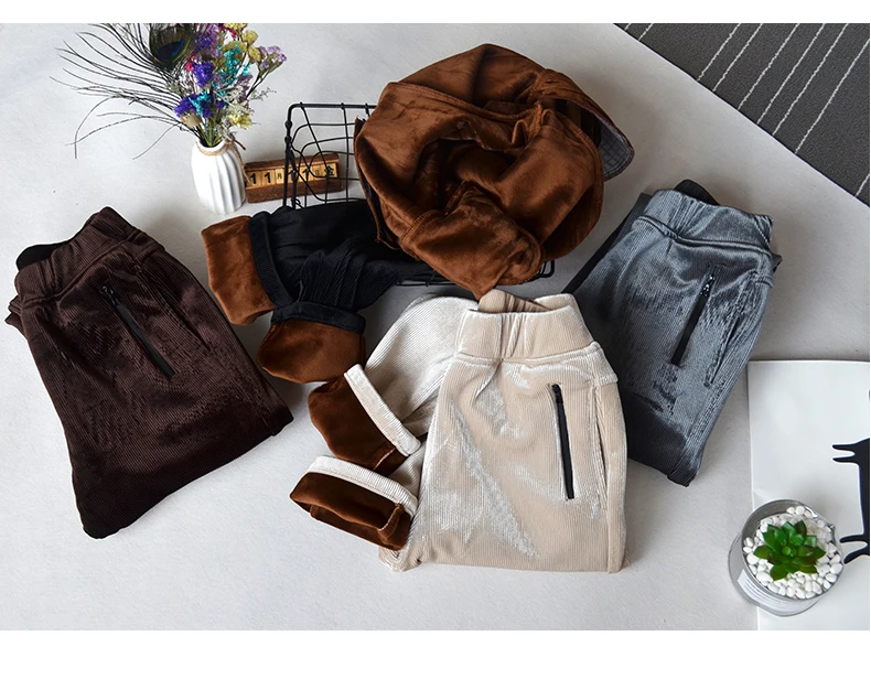 Gold velvet pencil pants velvet thick pants women winter new plus size velvet elastic waist women's trousers winter pants women