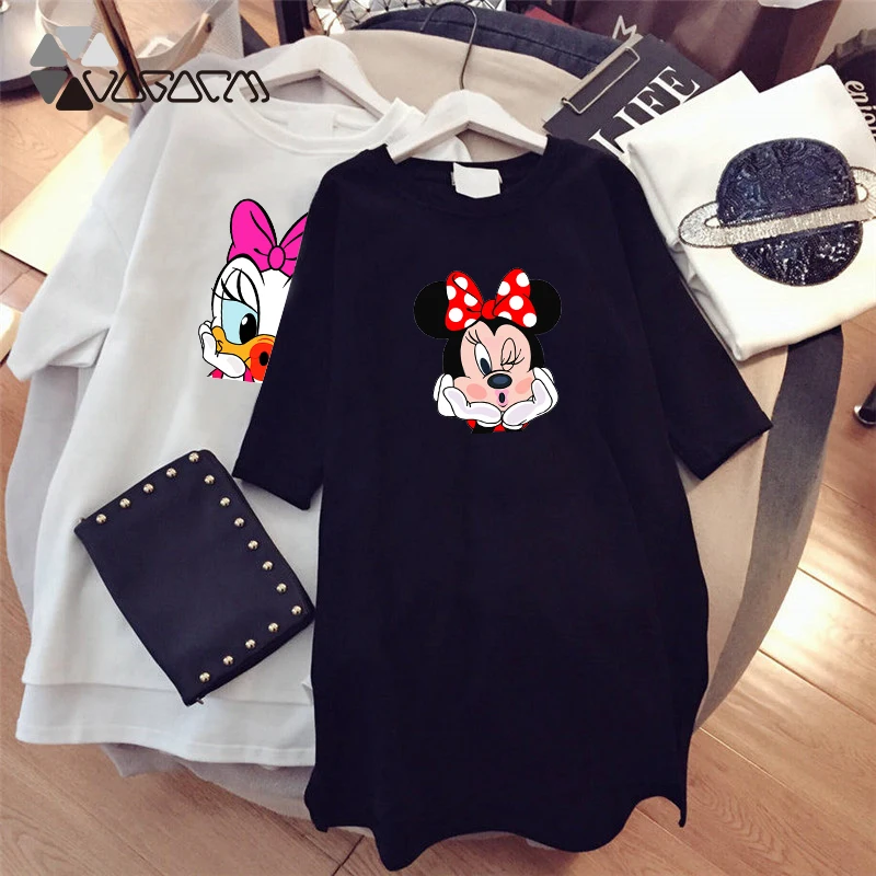 2020 летние женские платья с мультяшным принтом Повседневная Свободная Милая