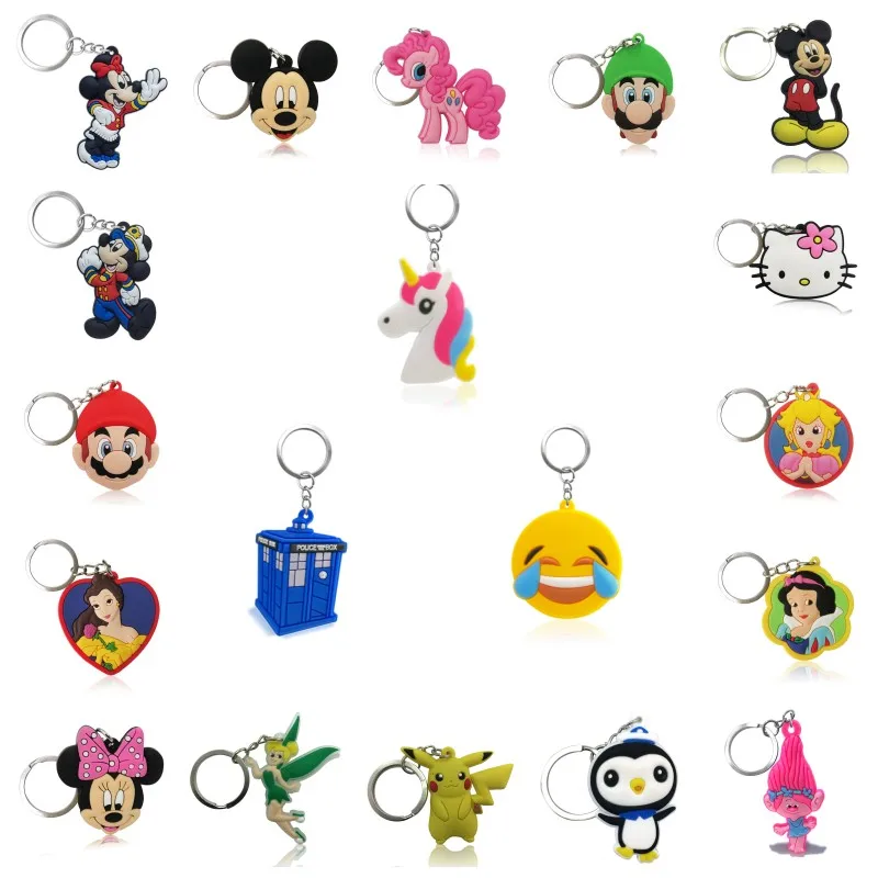 

1pcs PVC Keychain Cartoon Mickey Super Mario Unicorns Key Chain Mini Anime Key Ring Minnie Key Holder Fashion Charms Trinkets