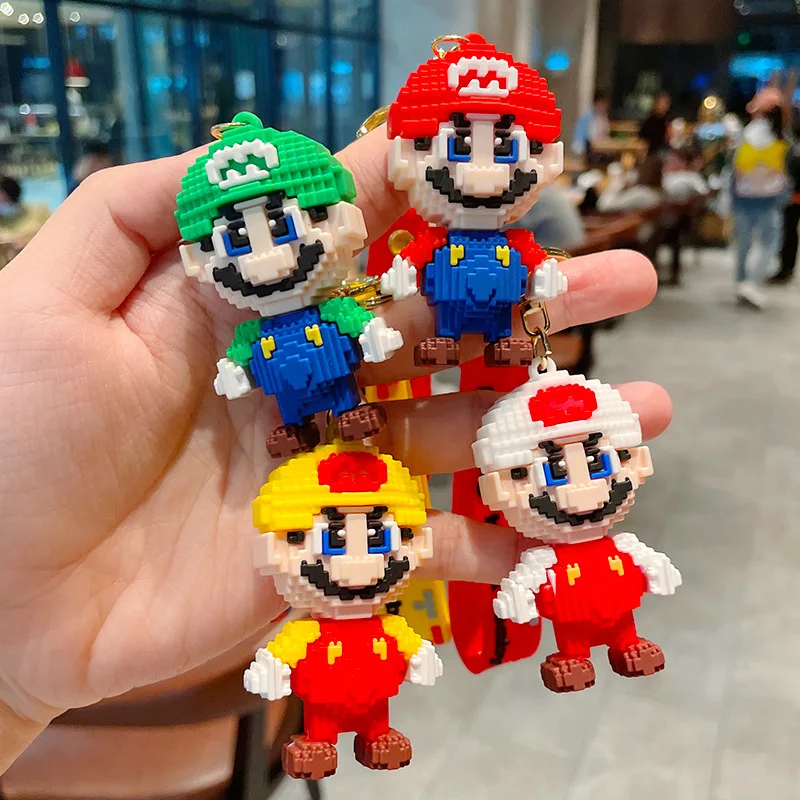Super Mario Series Cartoons Game Periphery Building Block Model Creativity Keychain Cute Bros Backpack Accessories Gifts | Игрушки и