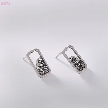 

S925 pure silver restoring ancient ways personality hollow out wavy grain pattern the joker ms stud earrings