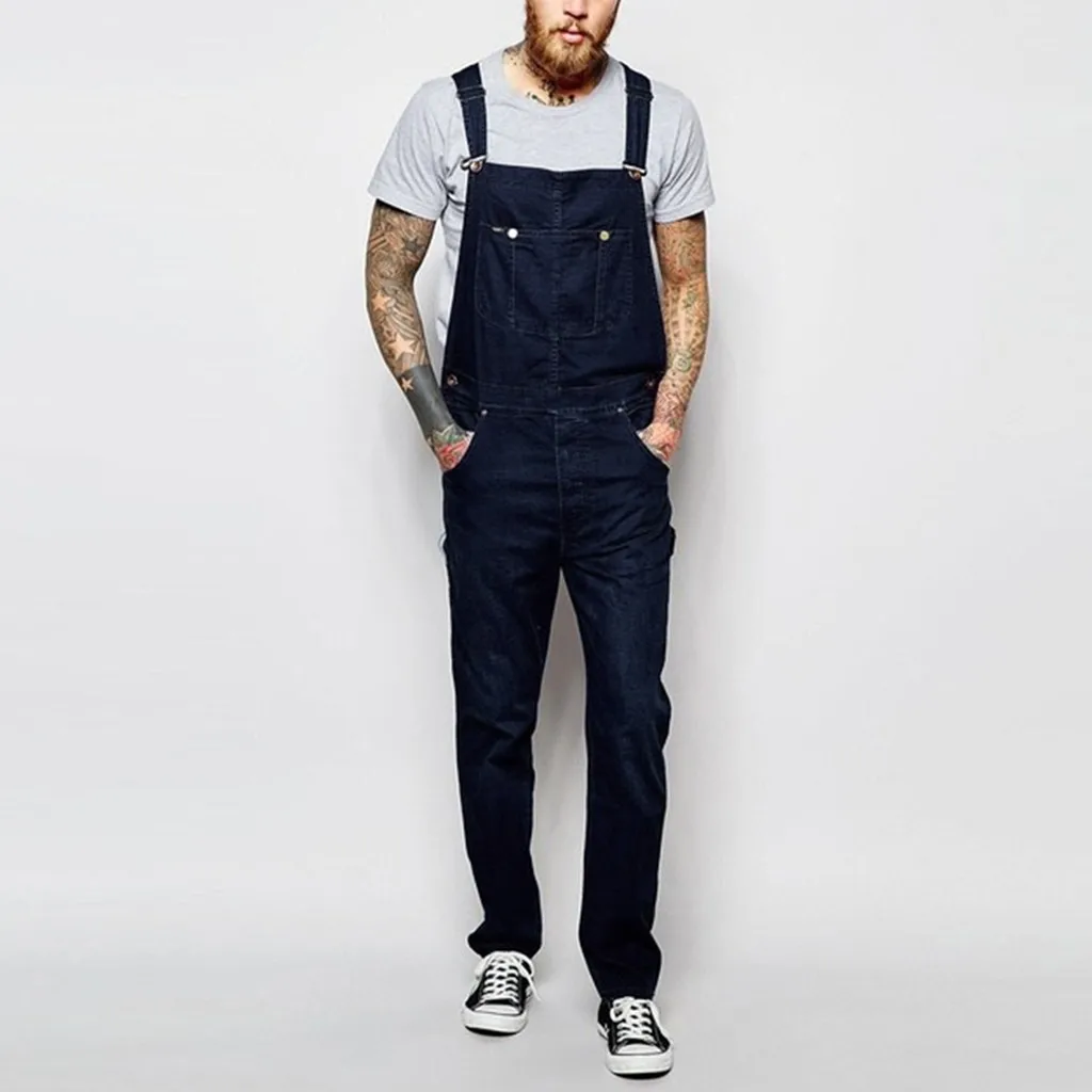 JAYCOSIN Mens Jeans Wash Overall Jumpsuit Streetwear Pocket Suspender Pants casual Trousers Hip Hop Sweatpants Male Overalls 102