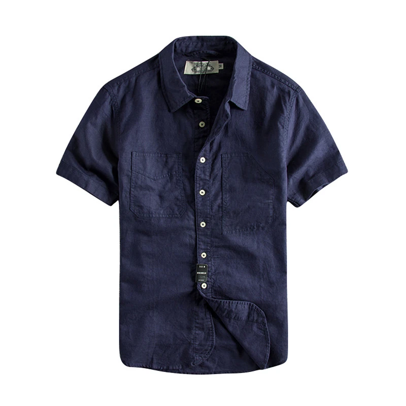 

Japanese Harajuku Button Up Linen Shirt for Men Urban Boys Streetwear Short Sleeve Linen Shirts White Navy Blue Plus Size