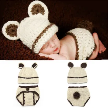 

2020 Bunny Shape Baby Knit Suit, Bear Knitting Handmade Woolen Hat, Photography Props Baby Girl Hat