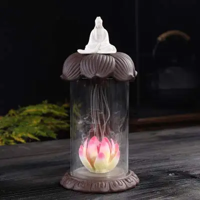 

PHILOGOD Incense Stick Holder Inverted ceramic creative furnishing guanyin sitting lotus household furnishing (Brown)