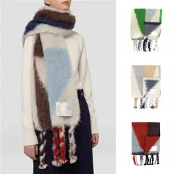 Women's Scarf Shawl Winter Imitation Cashmere Warm Thick Geometric Gradient Mohair Print Tassel Women Autumn and Winter Scarves