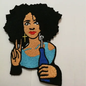 

100pcs/lot black girl Patches badges of Embroidered iron on queen Clothing Garment Jacket cute black lady vest Stickers patches