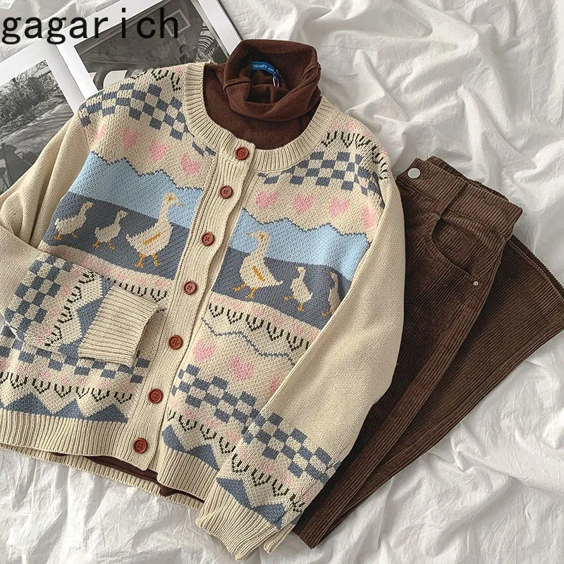 Gagarich-suéter grueso informal Ins para mujer, cárdigans holgados de manga larga con cuello redondo, novedad de Otoño de 2020