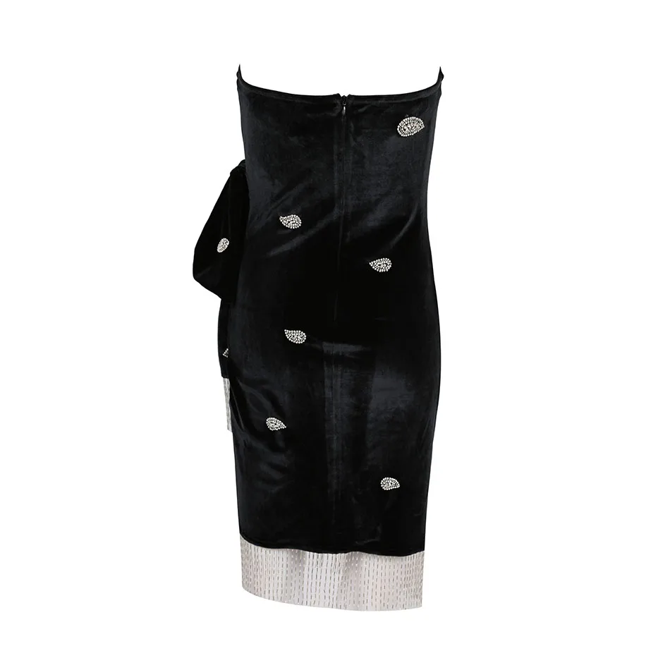 Новинка, летнее женское бархатное платье, Vestidos, сексуальное, черное, с бисером, с кисточками, без рукавов, без бретелек, облегающее, Клубное, знаменитостей, вечерние платья