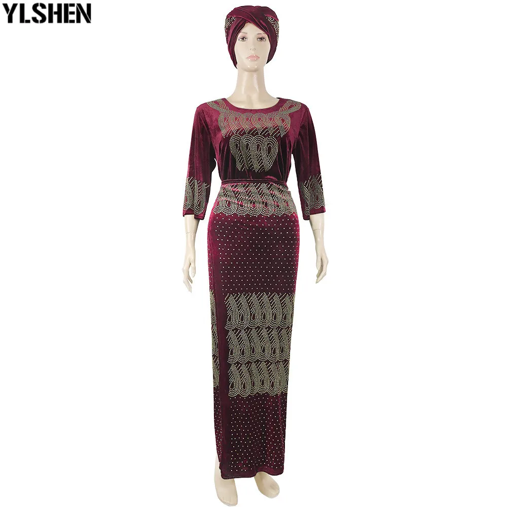 African Dresses for Women 3 Piece Set Dashiki Diamonds Tops Skirt African Clothes Bazin Broder Riche Fashion Robe Africaine Femme 27