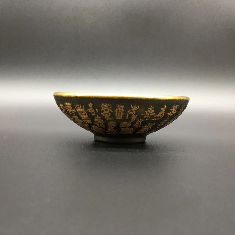 

Collection Chinese Copper Carved Hundred Blessing Longevity Bowl Gong Bowl Exquisite Small Statue