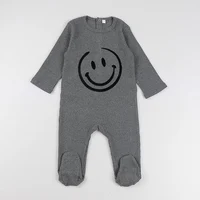 Baby romper kids clothes long sleeves ribbed pajamas baby overalls flocking smile boy girls clothes footies autumn winter romper 3