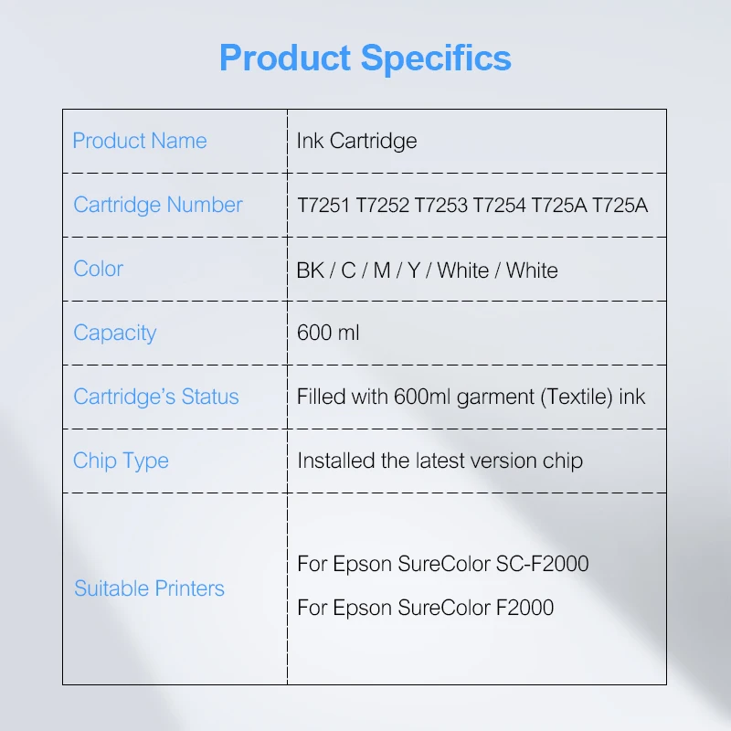 6Colors/Set T7251-T7254 T725A Compatible Ink