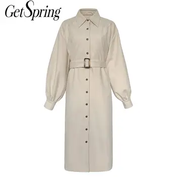 

GetSpring Women Woolen Coat Temperament Retro Outwear Thickened Winter Woolen Jacket Loose Long Ladies Overcoat Autumn Winter