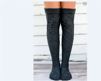 

New Fashion Women Winter Cable Knit Over Knee Long Boot Warm Thigh High Socks Sequined Leg Warmers Tights