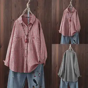 

Autumn Vintage Lapel Neck Striped Blouse ZANZEA Women Shirt Long Sleeve Buttons Down Shirts Casual Loose Work Blusas Femme Tops7