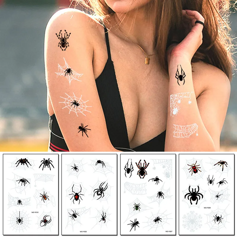 

3D Spiders Tattoo Sticker Horror Temporary Tattoo for Halloween Waterproof Spider Web Fake Tattoo Paste on Face Arm Leg Body Art