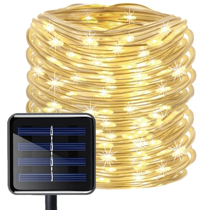 100 LEDs Solar String Light Waterproof Rope Tube Lights Outdoor Garden Tree Lamp Warm White