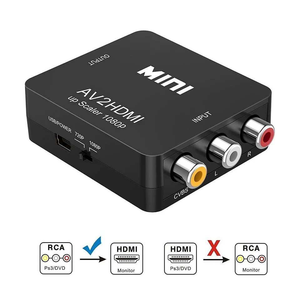 RCA AV в HDMI конвертер высокого качества HD 1080P AV2HDMI адаптер для ТВ PS3 PS4 PC DVD Xbox проектор