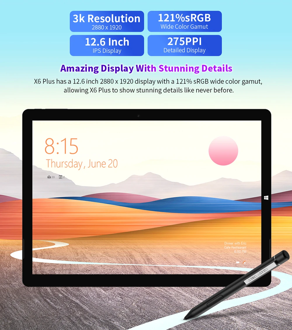 Teclast X6 Plus Notebook 2 in 1 Tablet 12.6 Inch Touch Screen Windows 10 RAM 8GB 256GB SSD Intel N4100 2880×1920 IPS USB3.0 PC