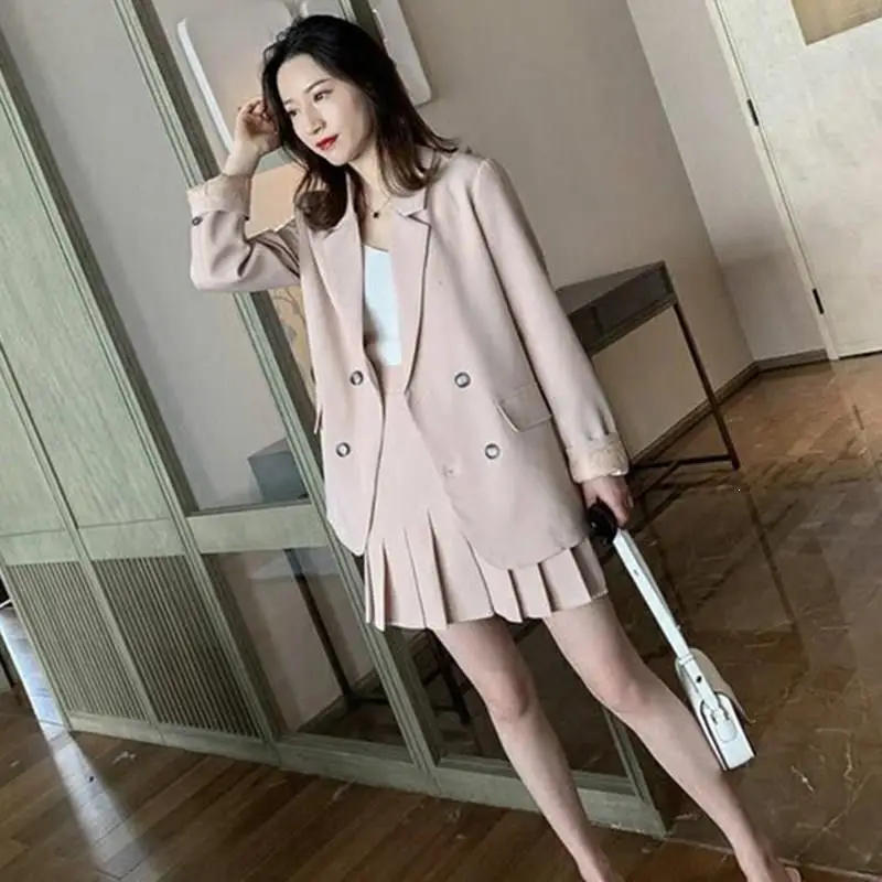 Heydress, весенний женский розовый офисный Блейзер, топ, плиссированная юбка, костюмы, повседневные рабочие мини-юбки, милые комплекты из 2 предметов, женские костюмы