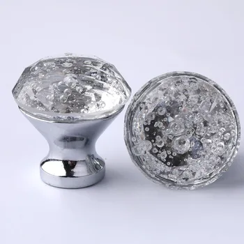 

30mm modern simple transparent bubble glass crystal drawer tv cabinet bathroom cupboard knob pull handle silver chrome