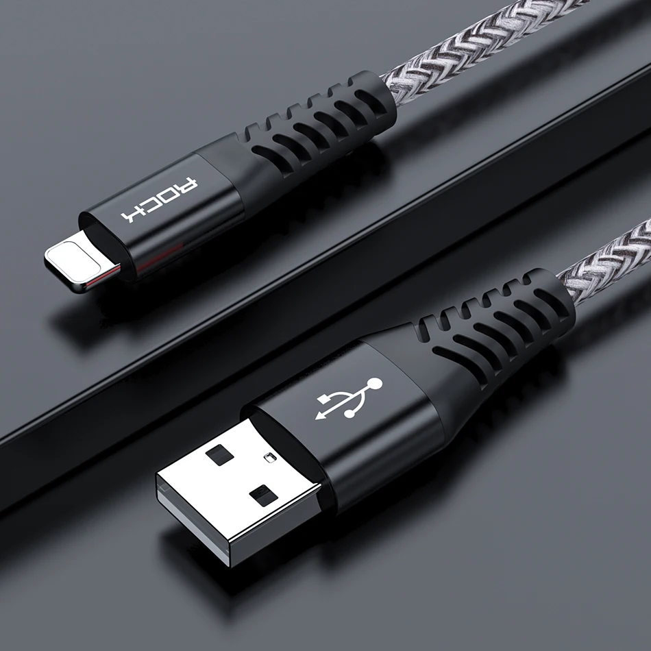 ROCK USB кабель для iPhone 11 Pro XS MAX XR X 8 7 6S 6 Plus 5 5S 3.1A Быстрая зарядка для мобильного телефона - Цвет: Серый