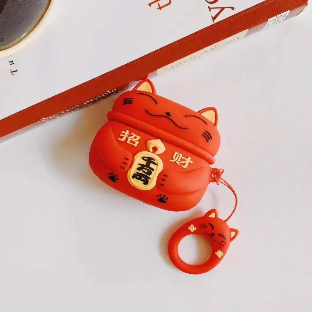 Lucky Cat Silicone Bluetooth Earphone Case For Airpods 3 Protective Waterproof Headset Accessories for Airpods Pro Cases Cover - Цвет: Red For Airpods 3