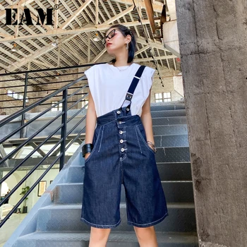 

[EAM] High Waist Blue Button Irregular Split Denim Trousers New Loose Fit Pants Women Fashion Tide Spring Summer 2020 1W971
