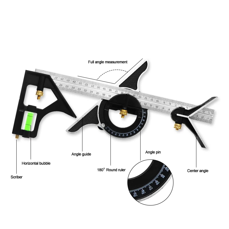 SHAHE новая комбинированная квадратная угловая линейка, угловой транспортир из нержавеющей стали 300 мм, многофункциональный угловой угол линейки, измерительный инструмент