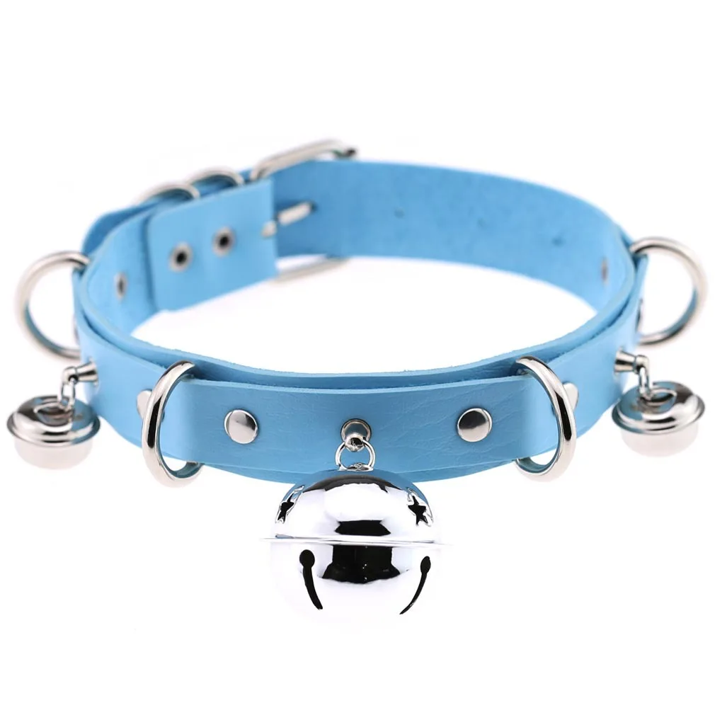 2021 Fashion Punk Blue Leather Choker Necklace Multilayer Heart Round Chocker Sexy Collar E Girl Women Necklace Gothic Jewelry 