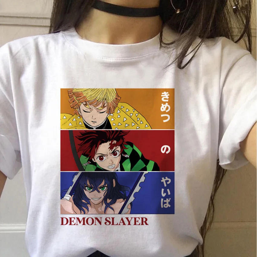 Funny Japanese Anime Kimetsu No Yaiba Demon Slayer T Shirt Women Graphic Top Tees Tshirt Streetwear Clothes Femme