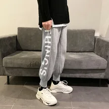 Мужские спортивные брюки до щиколотки с буквенным принтом, плюшевые Утепленные длинные штаны, спортивные штаны в стиле хип-хоп, уличные штаны, штаны для бега